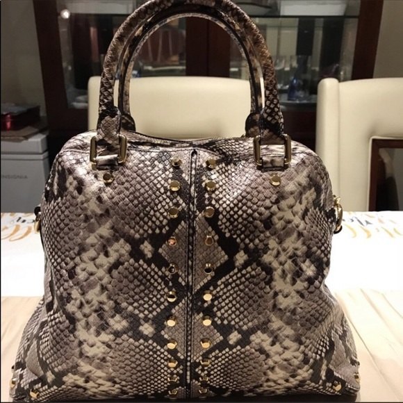 Michael Kors Astor Studded Leather Large Satchel Bag Snakeskin - Picture 7 of 9